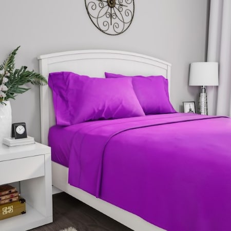 Hastings Home Brushed Microfiber 3-piece Bed Linens with Fitted, Flat Sheet, and Pillowcase (Twin, Purple) 637727MRU